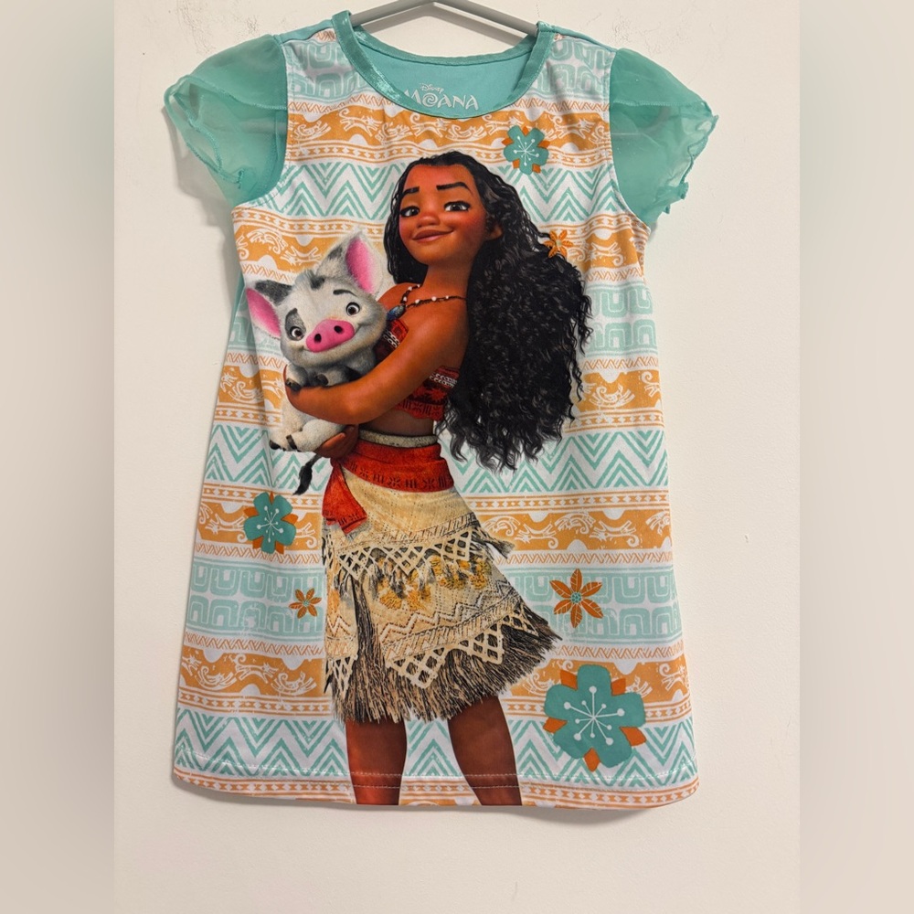 Disney Moana Girls Aqua Orange Nightgown with Pua Print